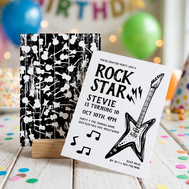 Invitation Anniversaire Rock Star Rock and Roll Guitare (Créateur téléchargé)