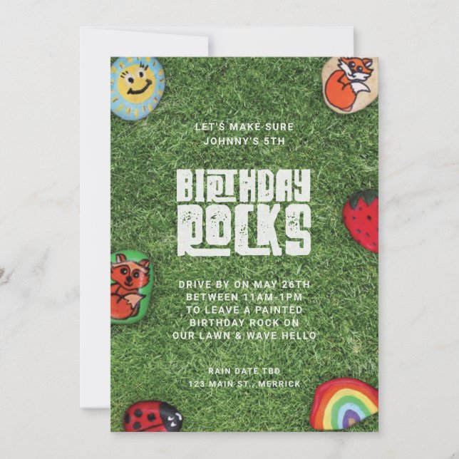 Invitation Anniversaire Rocks Kid Coronavirus Parade de voitu (Devant)