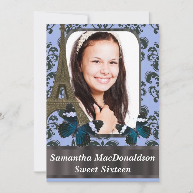 Invitation Anniversaire romantique de sweet sixteen de Paris (Devant)