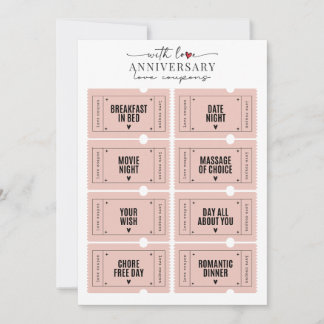 Invitation Anniversaire romantique mignon Coupons d'amour imp