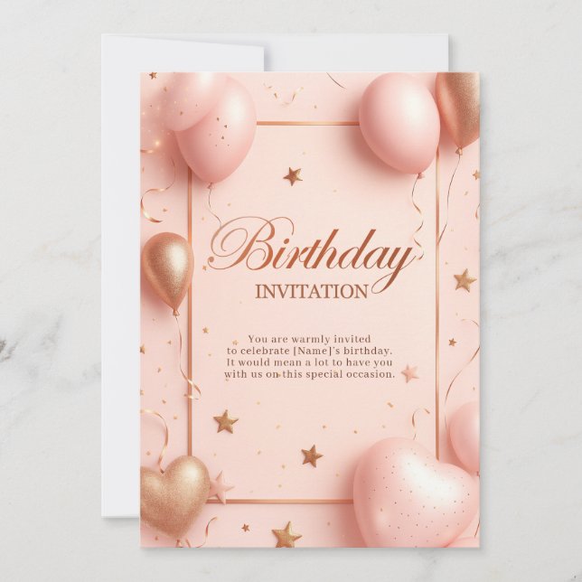 Invitation Anniversaire romantique rose (Devant)