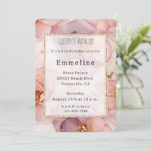 Invitation Anniversaire romantique rose rose or floral