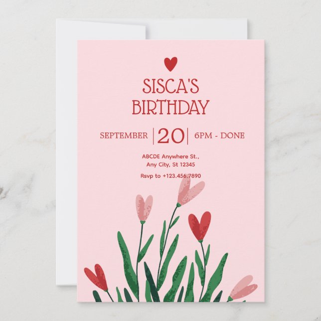 Invitation Anniversaire rose (Devant)