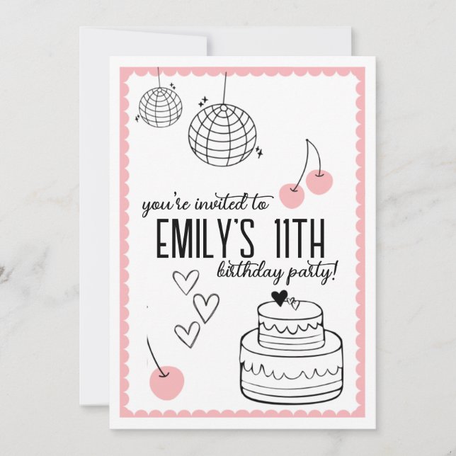 Invitation Anniversaire rose (Devant)