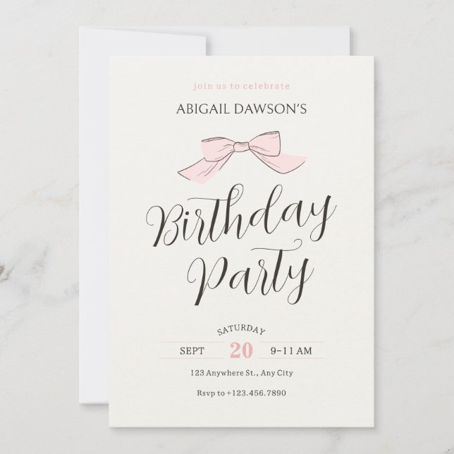 Invitation Anniversaire rose (Devant)