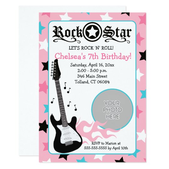 Invitation Anniversaire Rose 5x7 De Photo De Guitare De Zazzle Fr