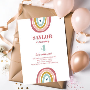 Invitation Anniversaire rose arc-en-ciel du mignon Boho