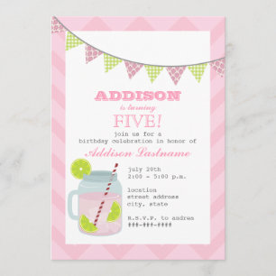 Invitation Anniversaire rose de Chevron de limonade et de