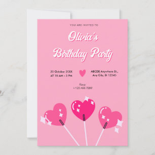 Invitation Anniversaire rose de coeur mignon