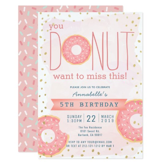 Invitation Anniversaire Rose De Fille D Or Du Beignet X Zazzle Fr