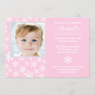 Invitation Anniversaire rose de photo d'Onederland d'hiver de