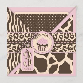 Invitation Anniversaire rose de poster de animal et de petit