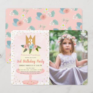 Invitation Anniversaire rose de princesse Floral Cake Girl