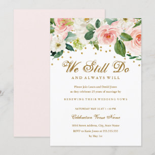 Invitation Anniversaire rose de renouvellement de voeu