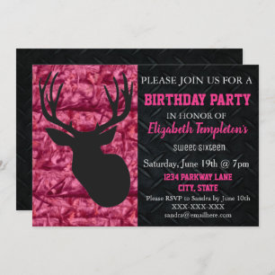 Invitation Anniversaire rose de sweet sixteen de chasse de