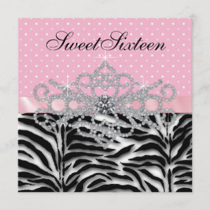 Invitation Anniversaire rose de sweet sixteen de zèbre de