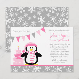 Invitation Anniversaire rose d'Onederland d'hiver de flocons