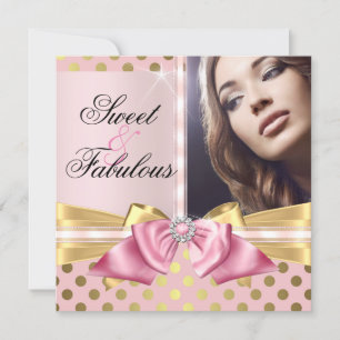 Invitation Anniversaire Rose Doré Sucré et Fabuleux à Pois