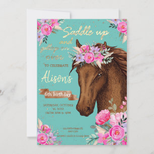 Invitation Anniversaire rose du cheval