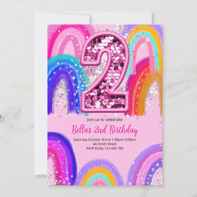 Invitation anniversaire rose EditableGirls 2ème an (Devant)