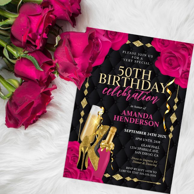 Invitation Anniversaire Rose et Or pour Femmes (Créateur téléchargé)