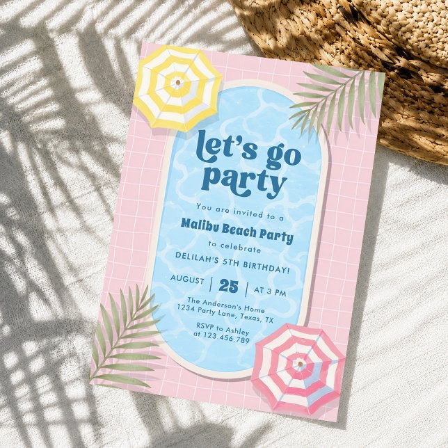 Invitation Anniversaire Rose Fête d'été de Piscine de Plage (Créateur téléchargé)