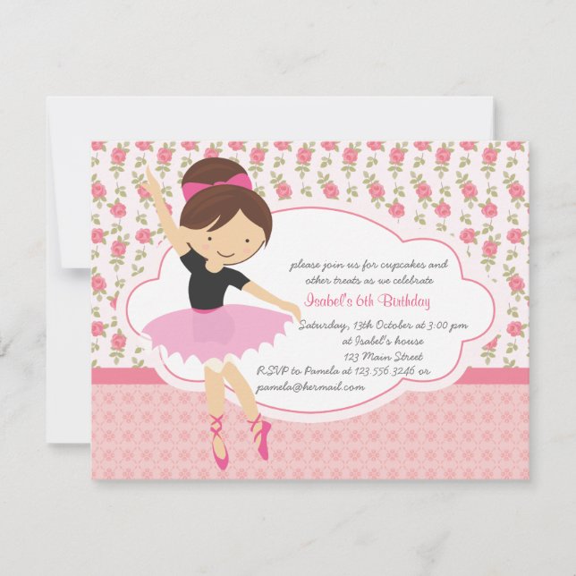 Invitation Anniversaire rose floral Girly lunatique de (Devant)