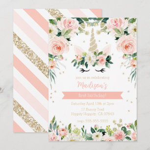 Invitation Anniversaire rose licorne fille