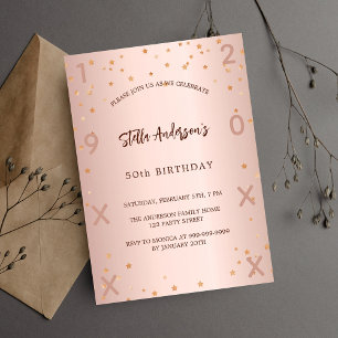 Invitation Anniversaire rose or étoiles année luxe