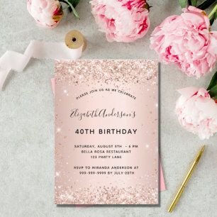 Invitation Anniversaire rose or luxe