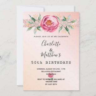 Invitation Anniversaire rose or parties scintillant deux pers