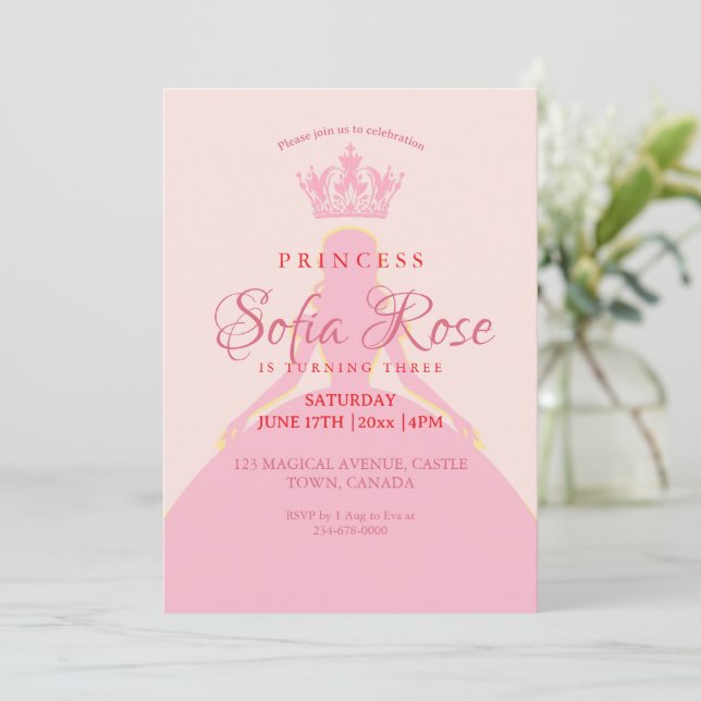 Invitation Anniversaire rose pâle de la Petite Princesse (Debout devant)