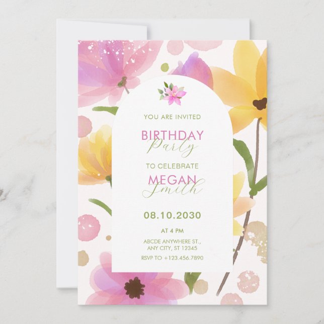 Invitation Anniversaire rose pastel (Devant)