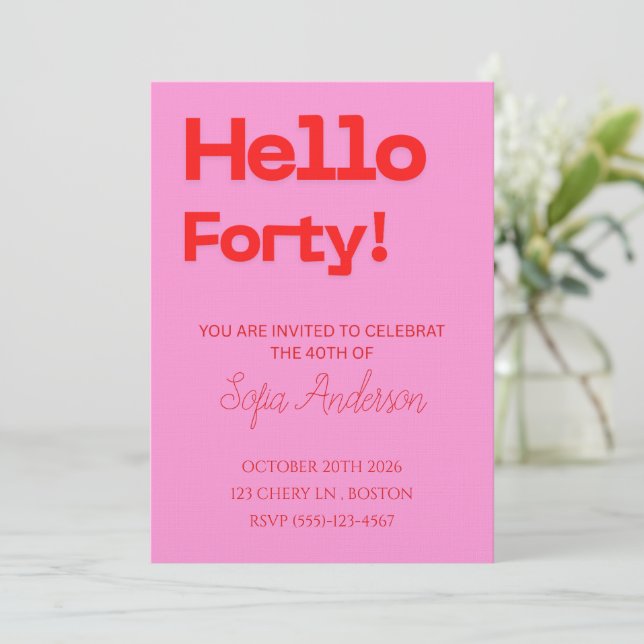 Invitation anniversaire rose rouge moderne gras (Debout devant)