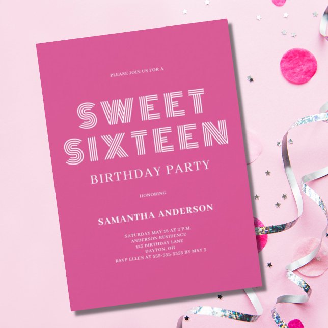 Invitation Anniversaire rose sweet sixteen (Créateur téléchargé)