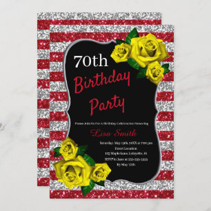 Invitation Anniversaire Rouge Argent Parties scintillant Rose