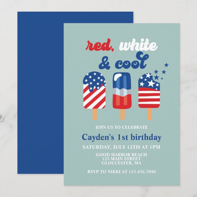 Invitation Anniversaire Rouge Blanc Bleu du 14 juillet (Devant / Derrière)