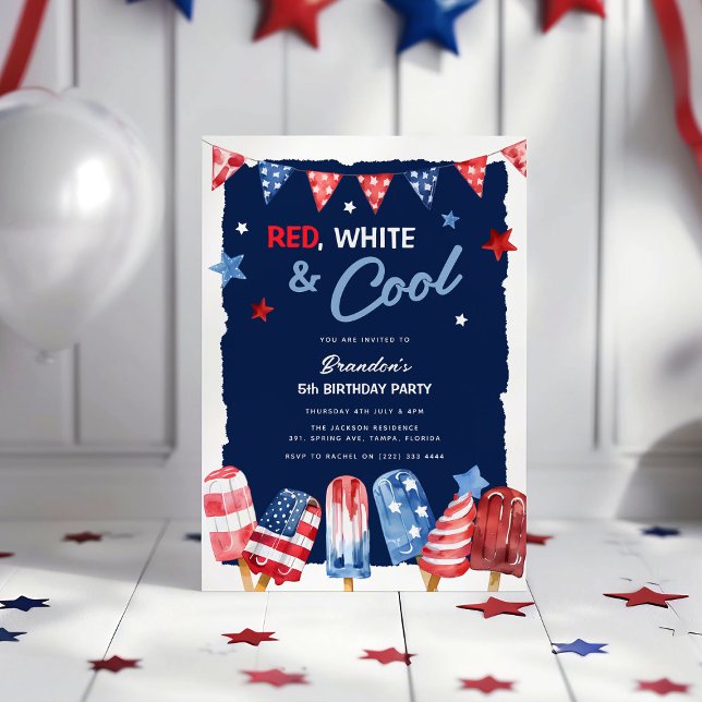 Invitation Anniversaire Rouge, Blanc & Cool 4 juillet (Créateur téléchargé)