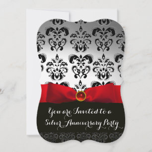 INVITATION ANNIVERSAIRE ROUGE BOW WHITE BLACK MARIAGE DAMASSÉ