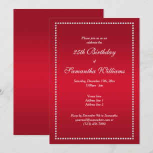 Invitation Anniversaire rouge encadré de diamant élégant