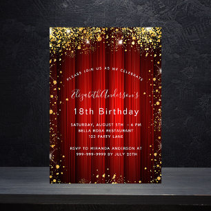 Invitation Anniversaire rouge or scintillant cinéma théâtre g