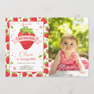 Invitation Anniversaire rouge-rose doux de baie de fraise