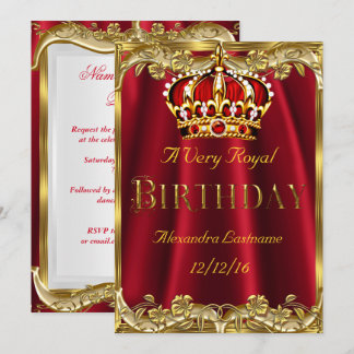 Invitation anniversaire Rouge Royal avec Couronne