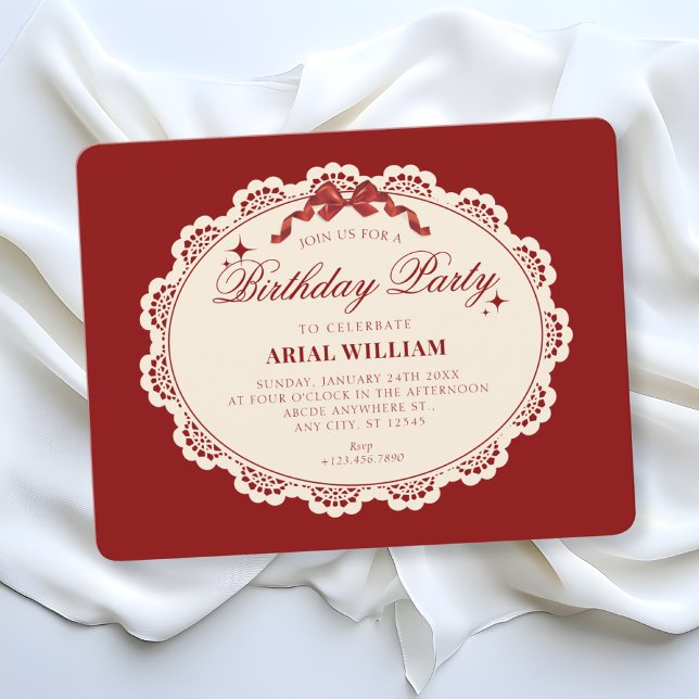 Invitation Anniversaire rouge vintage (Créateur téléchargé)