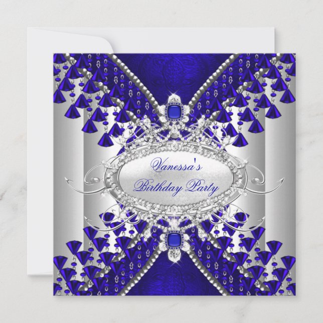 Invitation Anniversaire Royal Blue White Diamond Bead Image (Devant)
