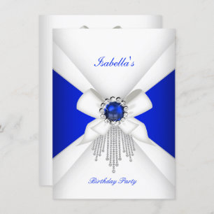 Invitation Anniversaire Royal Blue White Diamond Pearl