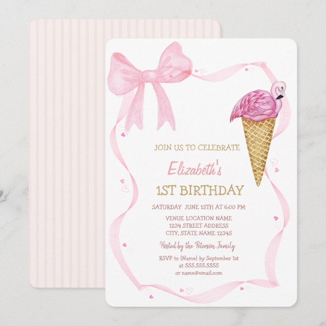 Invitation Anniversaire Ruban encre glacée rayée   (Devant / Derrière)