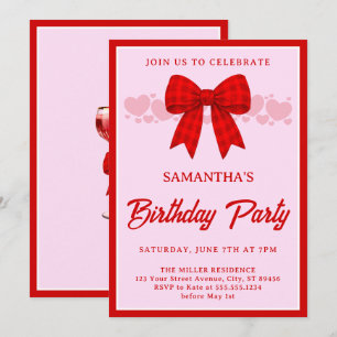 Invitation Anniversaire Ruban Gingham Rouge