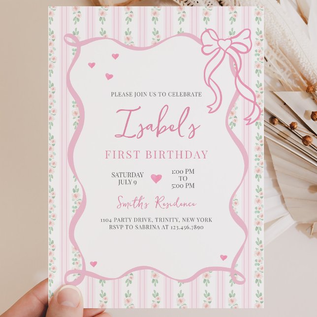 Invitation Anniversaire Ruban Rose (Créateur téléchargé)