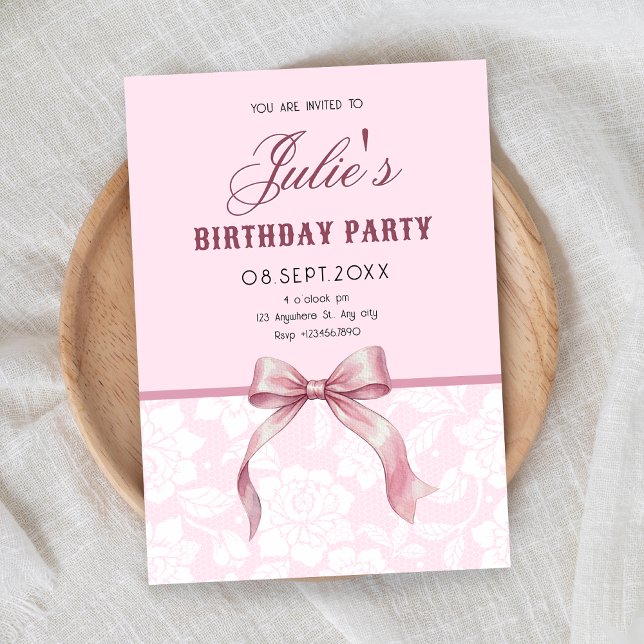 Invitation Anniversaire Ruban Rose (Créateur téléchargé)
